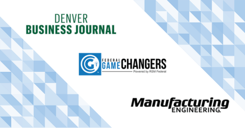 Manufacturing Engineering, Denver Business Journal, and Federal Game Changers logos.