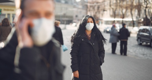 People on Street with PPE Masks