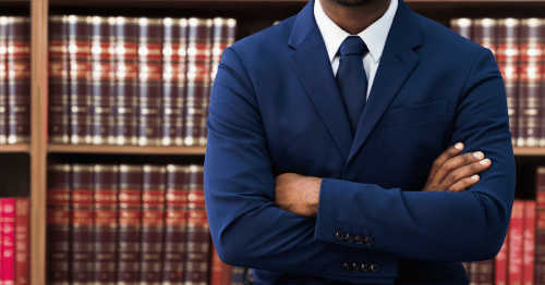 Lawyer in front of books